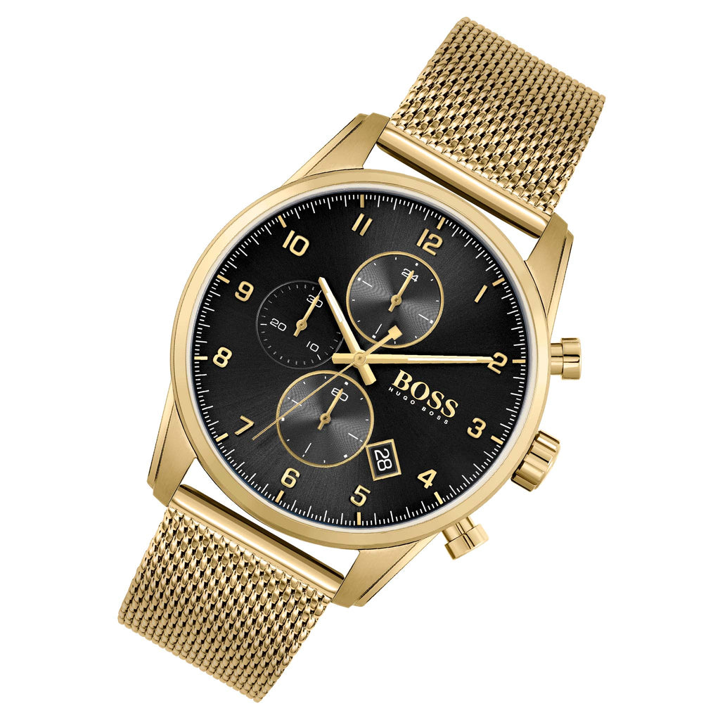 Hugo Boss Skymaster Black Dial Gold Mesh Bracelet Watch for Men - 1513838 Buy Now By Hugo Boss