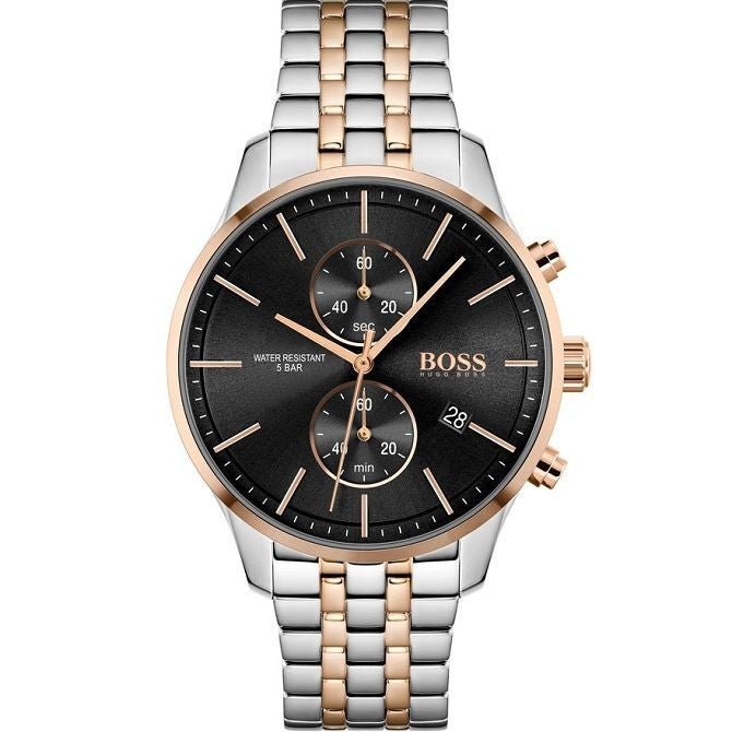 Hugo Boss Associate Chronograph Black Dial Two Tone Steel Strap Watch for Men - 1513840 Buy Now By Hugo Boss