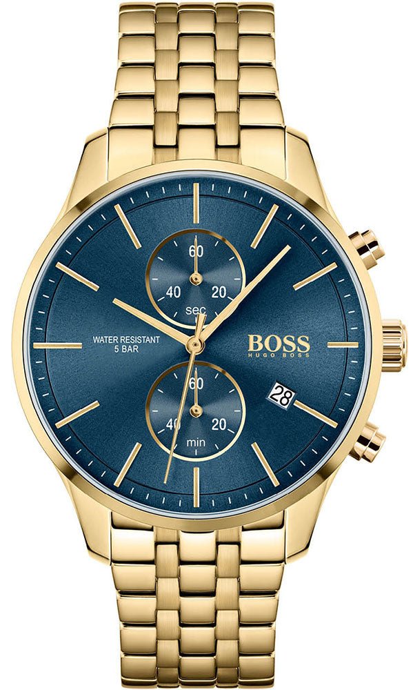 Hugo Boss Associate Blue Dial Gold Steel Strap Watch for Men - 1513841 Buy Now By Hugo Boss