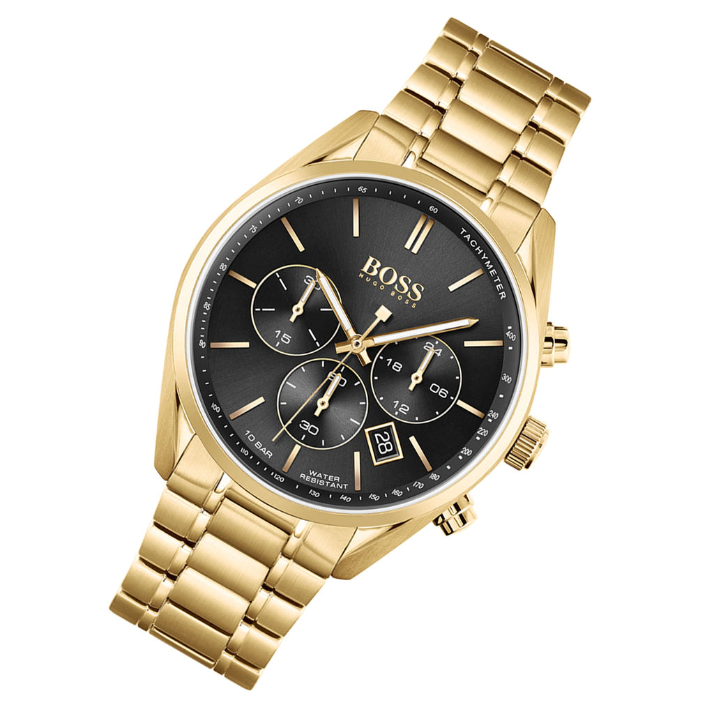 Hugo Boss Champion Black Dial Gold Steel Strap Watch for Men - 1513848 Buy Now By Hugo Boss