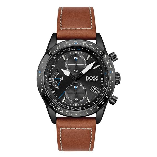 Hugo Boss Pilot Black Dial Brown Leather Strap Watch for Men - 1513851 Buy Now By Hugo Boss