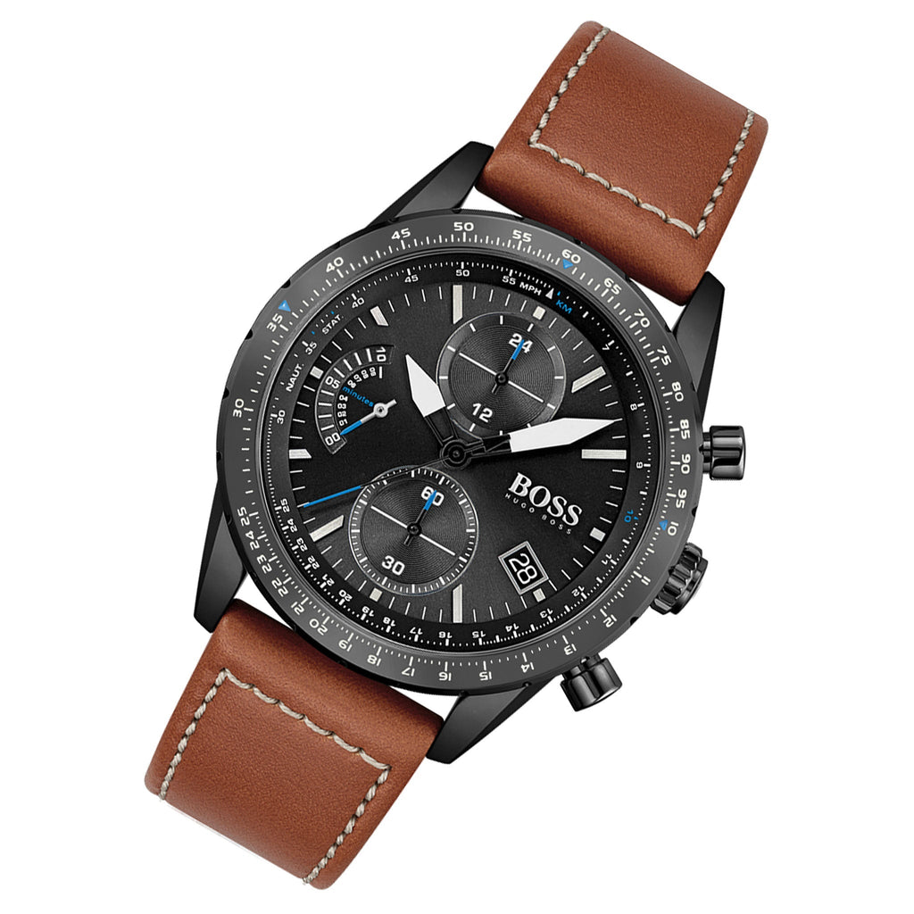Hugo Boss Pilot Black Dial Brown Leather Strap Watch for Men - 1513851 Buy Now By Hugo Boss