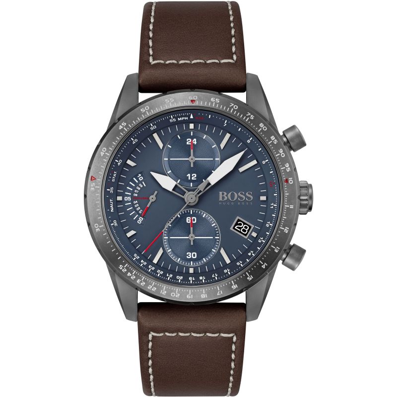 Hugo Boss Pilot Edition Blue Dial Brown Leather Strap Watch for Men - 1513852 Buy Now By Hugo Boss