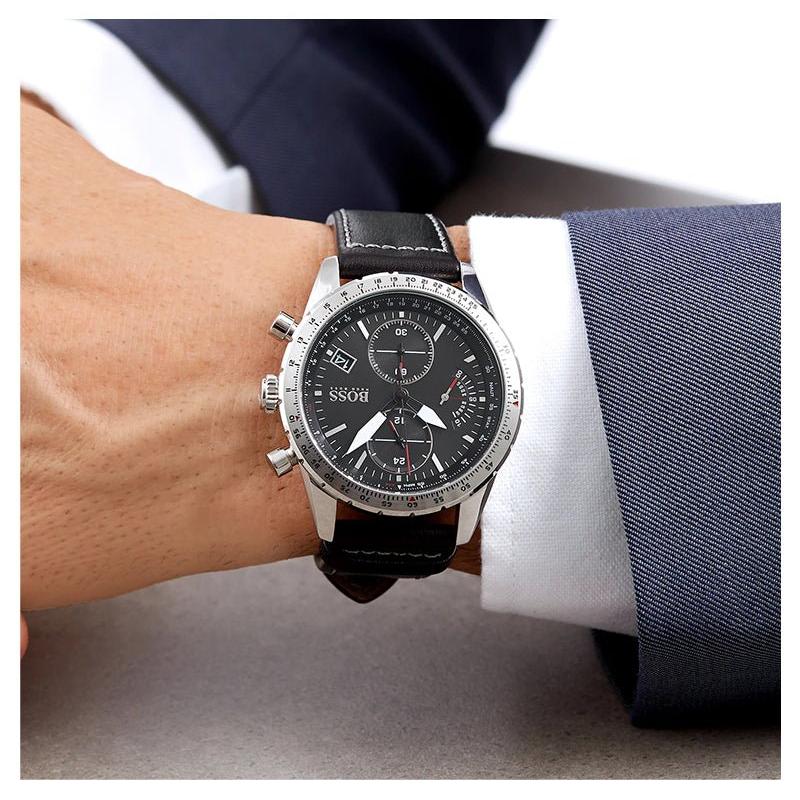 Hugo Boss Pilot Edition Black Dial Black Leather Strap Watch for Men - 1513853 Buy Now By Hugo Boss