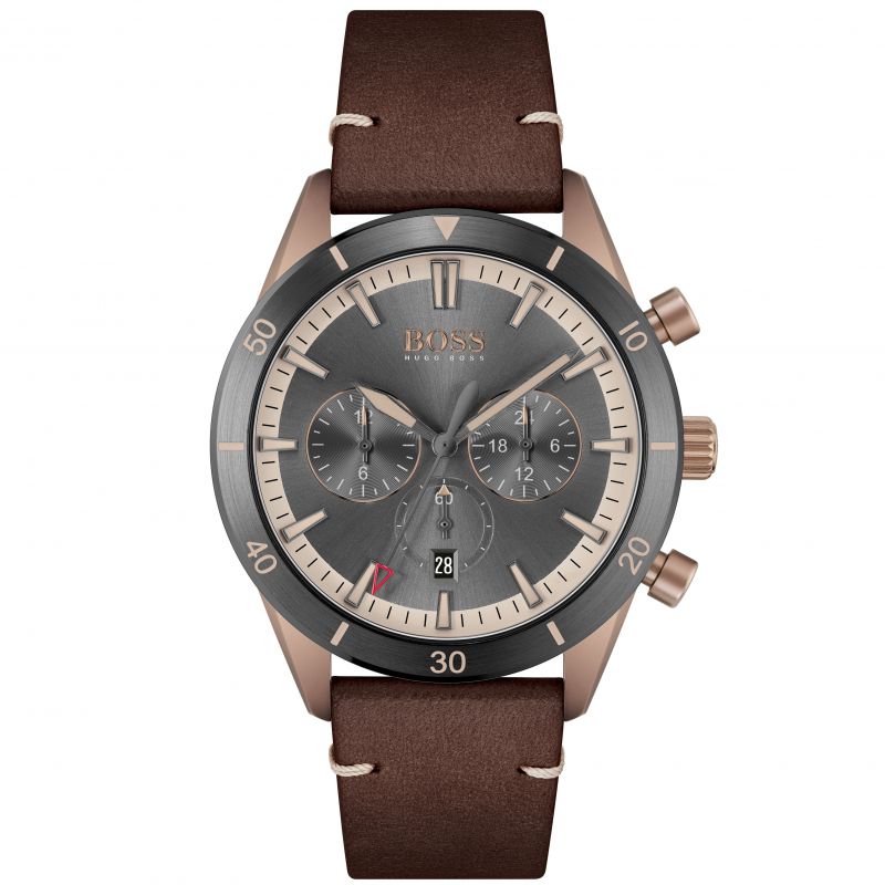 Hugo Boss Santiago Chronograph Grey Dial Brown Leather Strap Watch for Men - 1513861 Buy Now By Hugo Boss