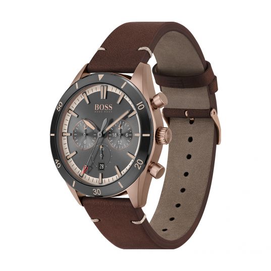 Hugo Boss Santiago Chronograph Grey Dial Brown Leather Strap Watch for Men - 1513861 Buy Now By Hugo Boss