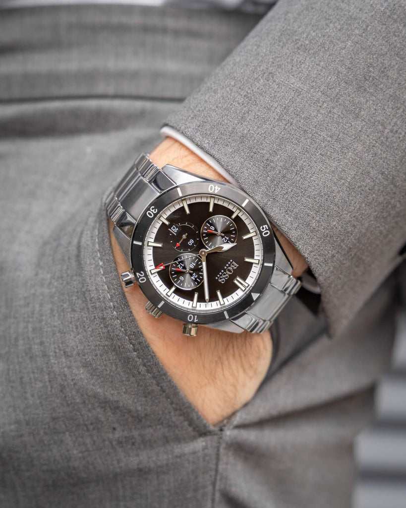 Hugo Boss Santiago Black Dial Silver Steel Strap Watch for Men - 1513862 Buy Now By Hugo Boss