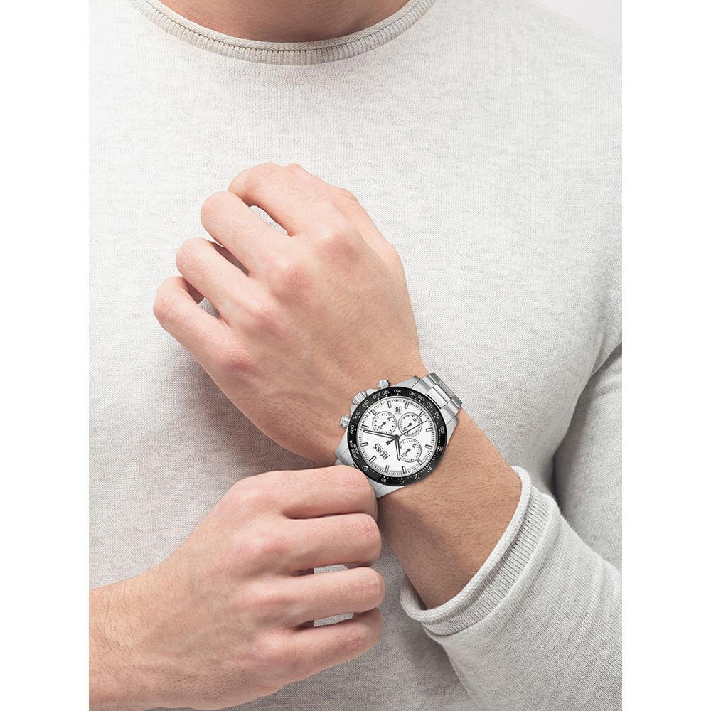 Hugo Boss Hero Chronograph White Dial Silver Steel Strap Watch for Men - 1513875 Buy Now By Hugo Boss