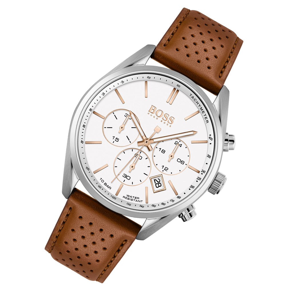 Hugo Boss Champion White Dial Brown Leather Strap Watch for Men - 1513879 Buy Now By Hugo Boss
