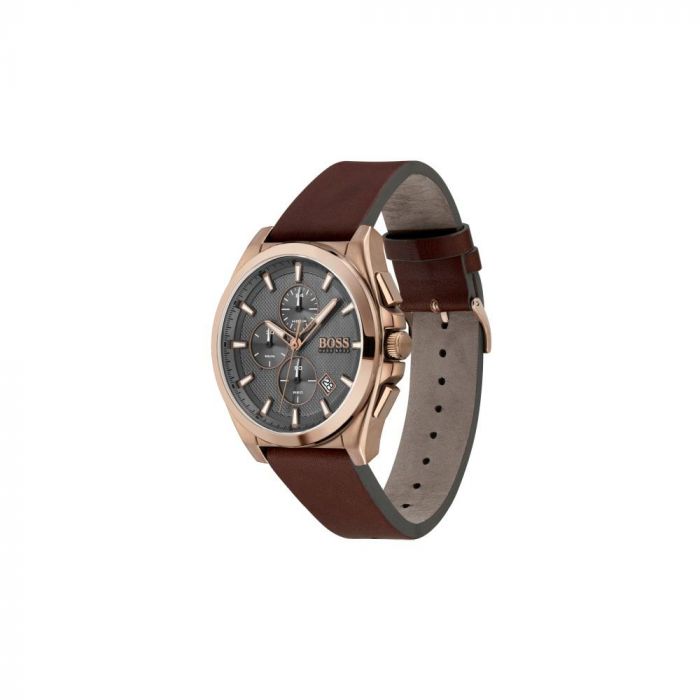 Hugo Boss Grandmaster Grey Dial Brown Leather Strap Watch for Men - 1513882 Buy Now By Hugo Boss
