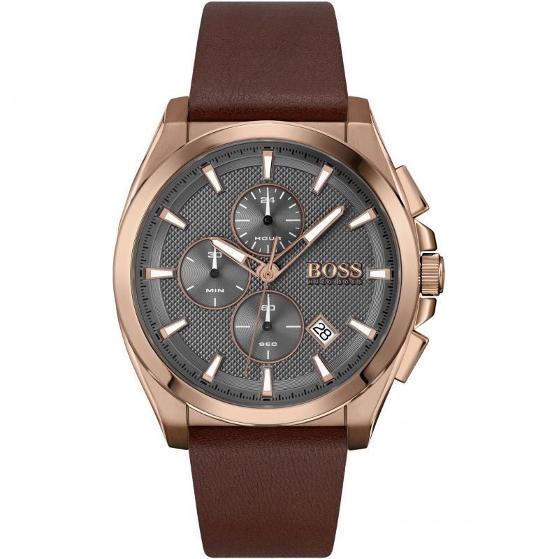 Hugo Boss Grandmaster Grey Dial Brown Leather Strap Watch for Men - 1513882 Buy Now By Hugo Boss