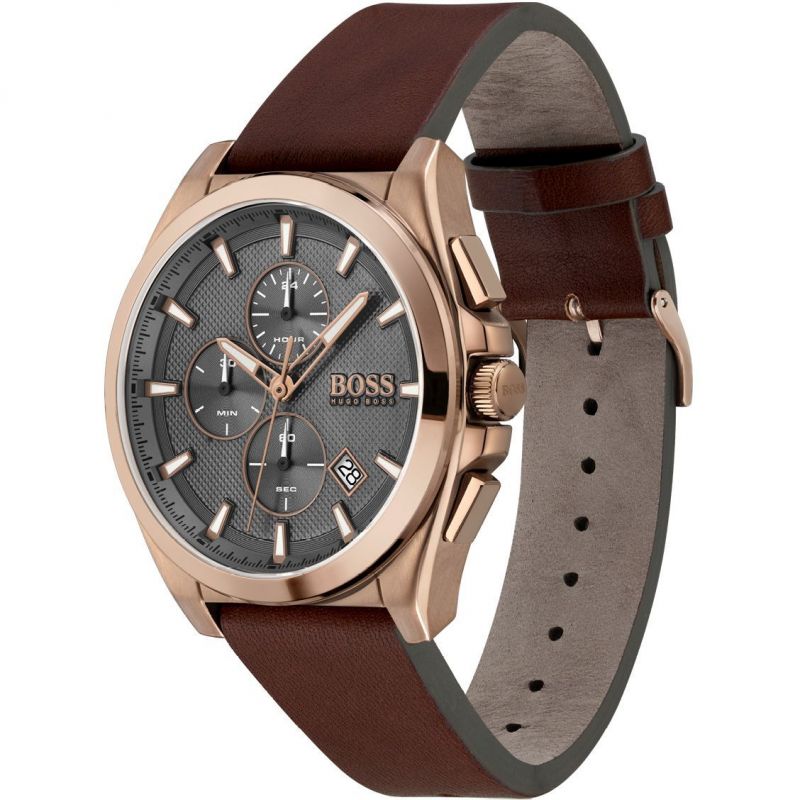 Hugo Boss Grandmaster Grey Dial Brown Leather Strap Watch for Men - 1513882 Buy Now By Hugo Boss