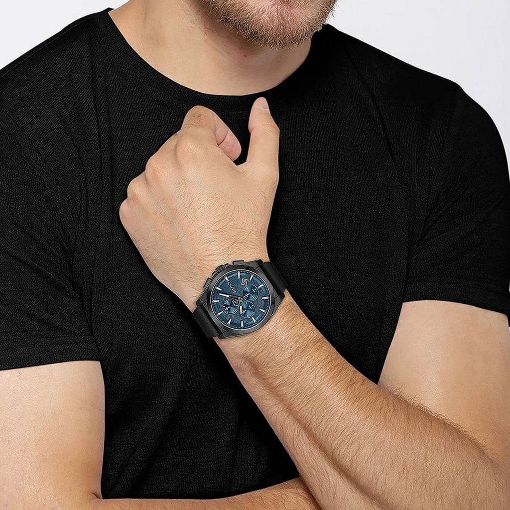 Hugo Boss Grandmaster Blue Dial Black Leather Strap Watch for Men - 1513883 Buy Now By Hugo Boss