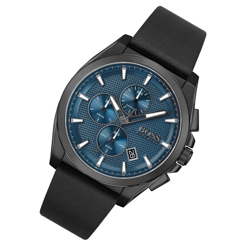 Hugo Boss Grandmaster Blue Dial Black Leather Strap Watch for Men - 1513883 Buy Now By Hugo Boss