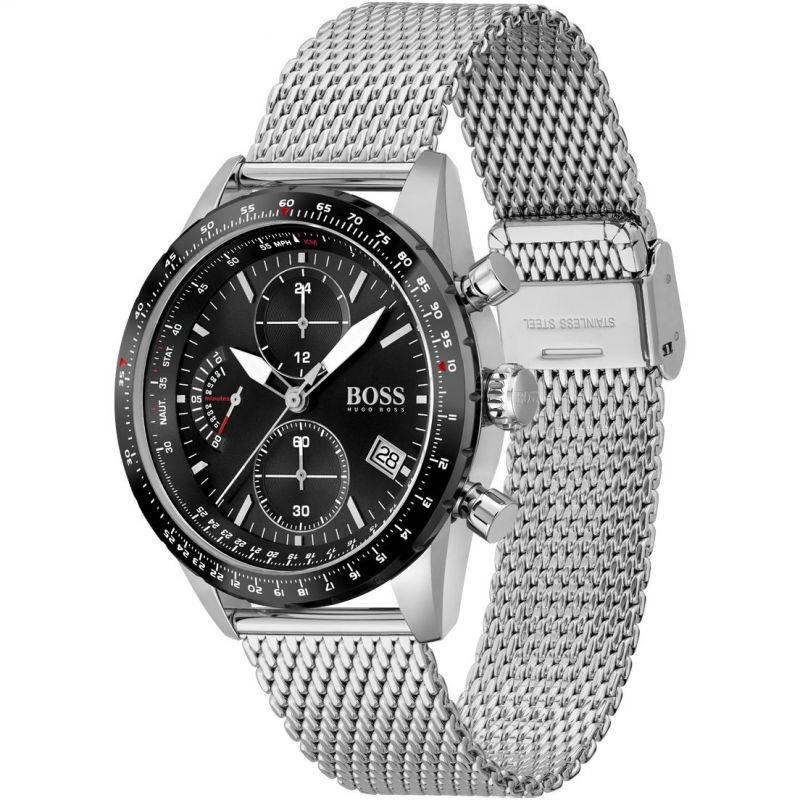 Hugo Boss Pilot Edition Black Dial Silver Mesh Bracelet Watch for Men - 1513886 Buy Now By Hugo Boss