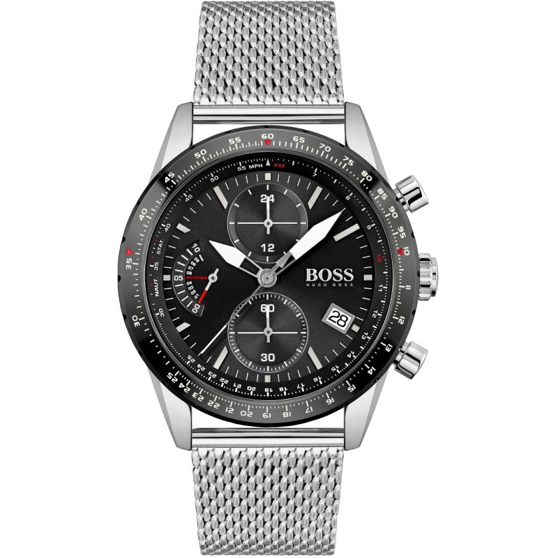 Hugo Boss Pilot Edition Black Dial Silver Mesh Bracelet Watch for Men - 1513886 Buy Now By Hugo Boss