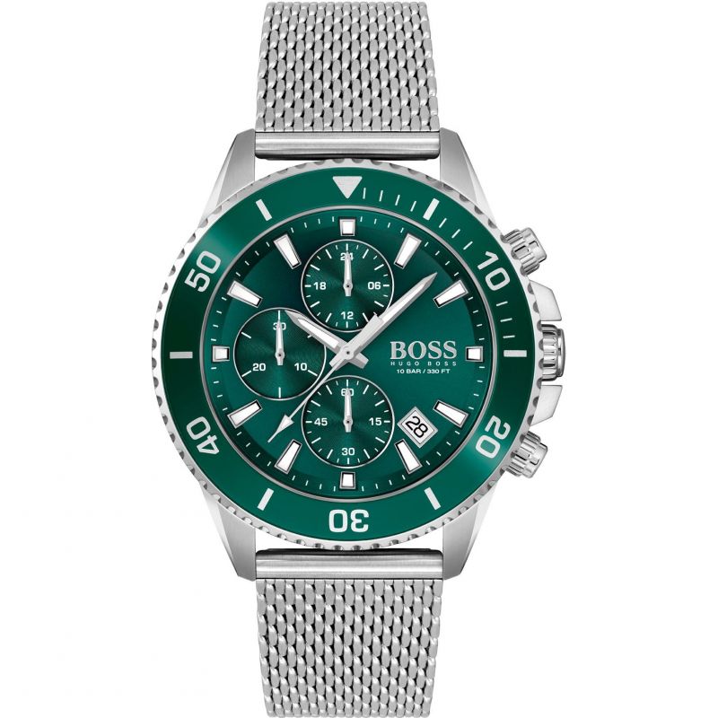 Hugo Boss Admiral Green Dial Silver Mesh Bracelet Watch for Men - 1513905 Buy Now By Hugo Boss
