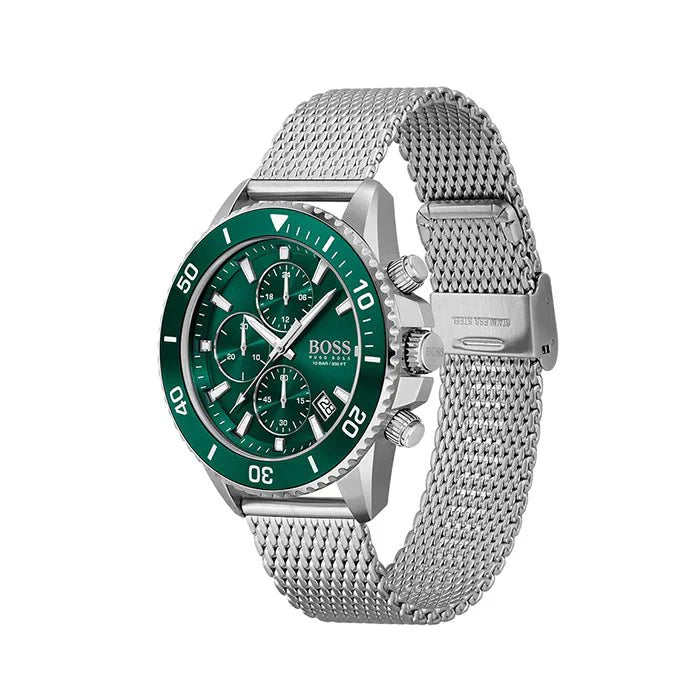 Hugo Boss Admiral Green Dial Silver Mesh Bracelet Watch for Men - 1513905 Buy Now By Hugo Boss