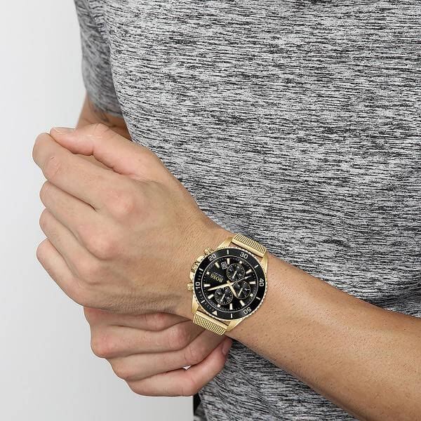 Hugo Boss Ocean Edition Black Dial Gold Mesh Bracelet Watch for Men - 1513703 Buy Now By Hugo Boss