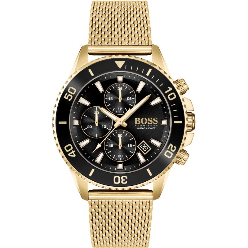 Hugo Boss Admiral Chronograph Black Dial Gold Mesh Bracelet Watch for Men - 1513906 Buy Now By Hugo Boss