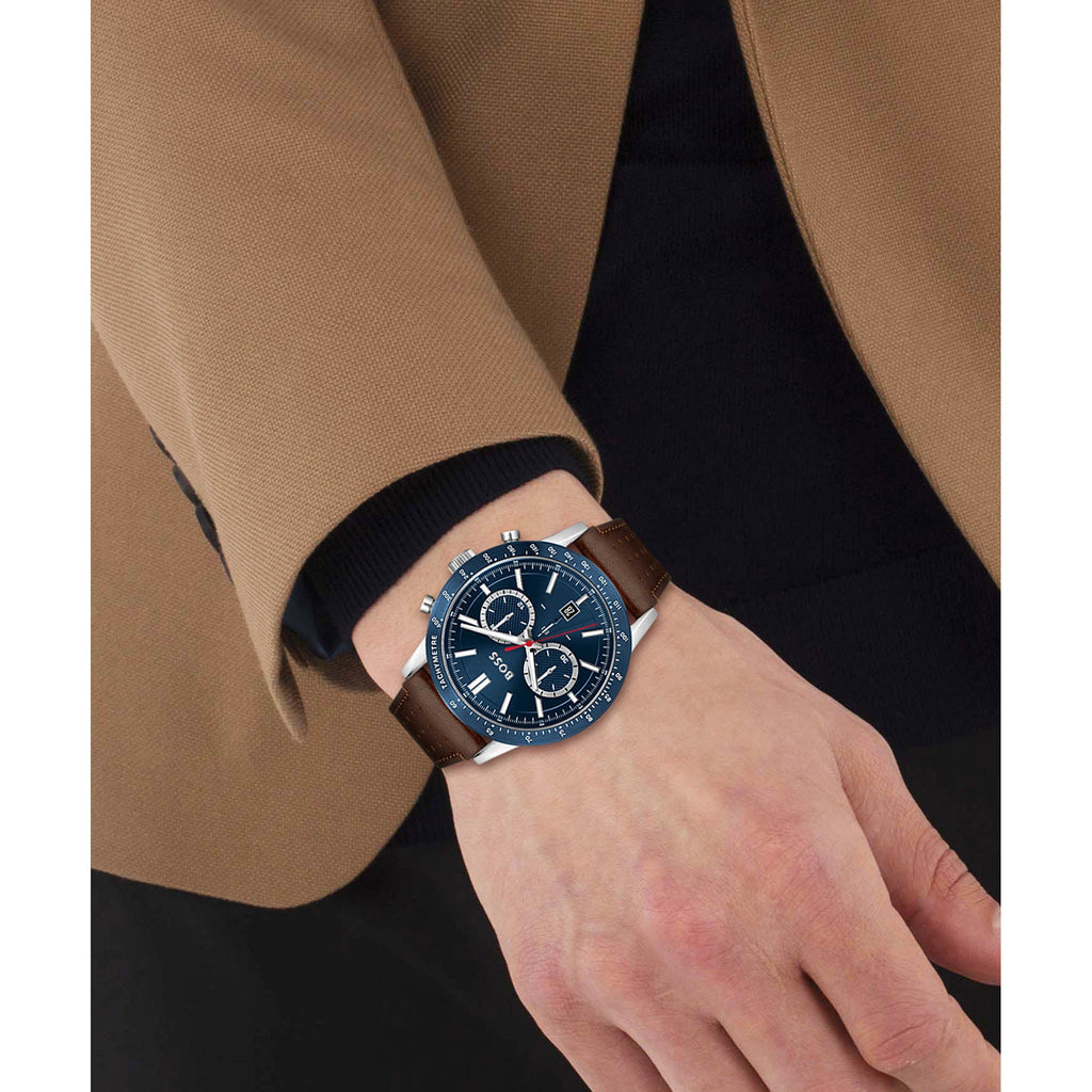 Hugo Boss Allure Blue Dial Brown Leather Strap Watch for Men - 1513921 Buy Now By Hugo Boss