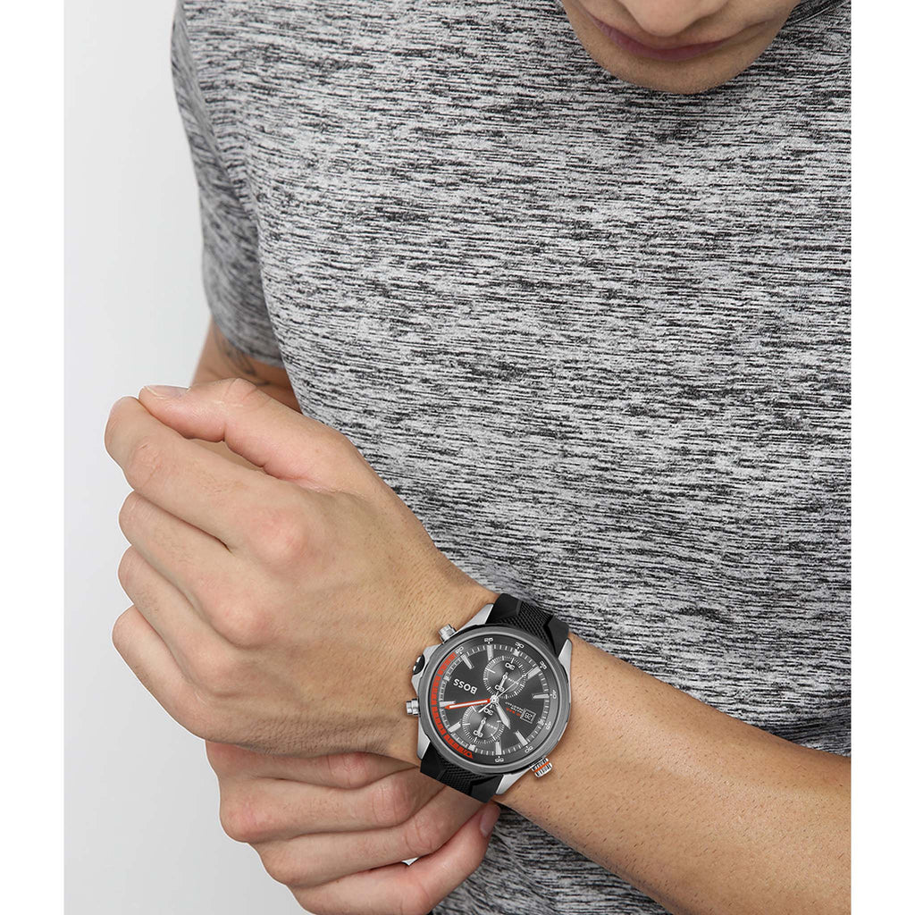 Hugo Boss Globetrotter Grey Dial Black Silicone Strap Watch for Men - 1513931 Buy Now By Hugo Boss