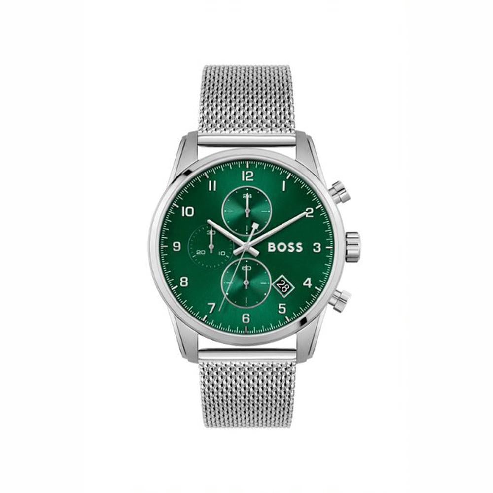 Hugo Boss Skymaster Green Dial Silver Mesh Bracelet Watch for Men - 1513938 Buy Now By Hugo Boss