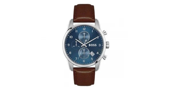 Hugo Boss Skymaster Blue Dial Brown Leather Strap Watch for Men - 1513940 Buy Now By Hugo Boss