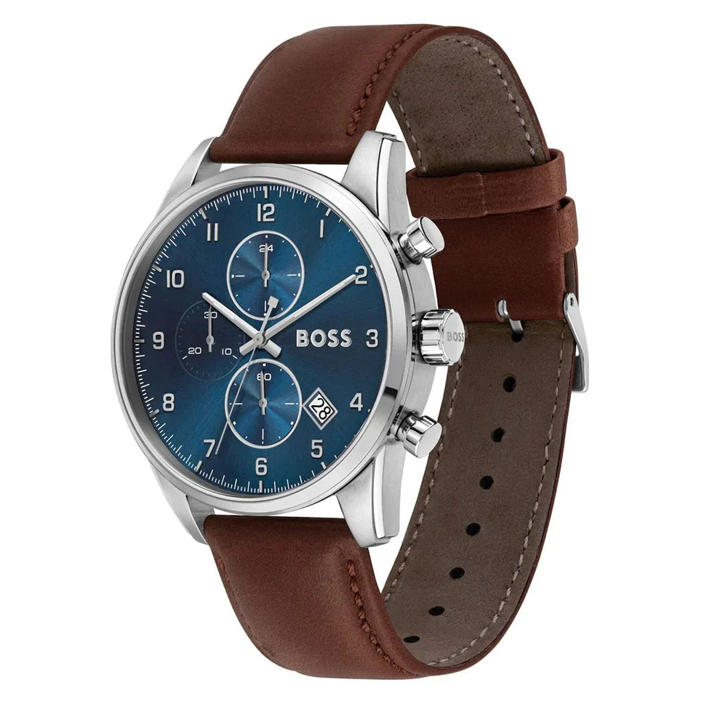 Hugo Boss Skymaster Blue Dial Brown Leather Strap Watch for Men - 1513940 Buy Now By Hugo Boss