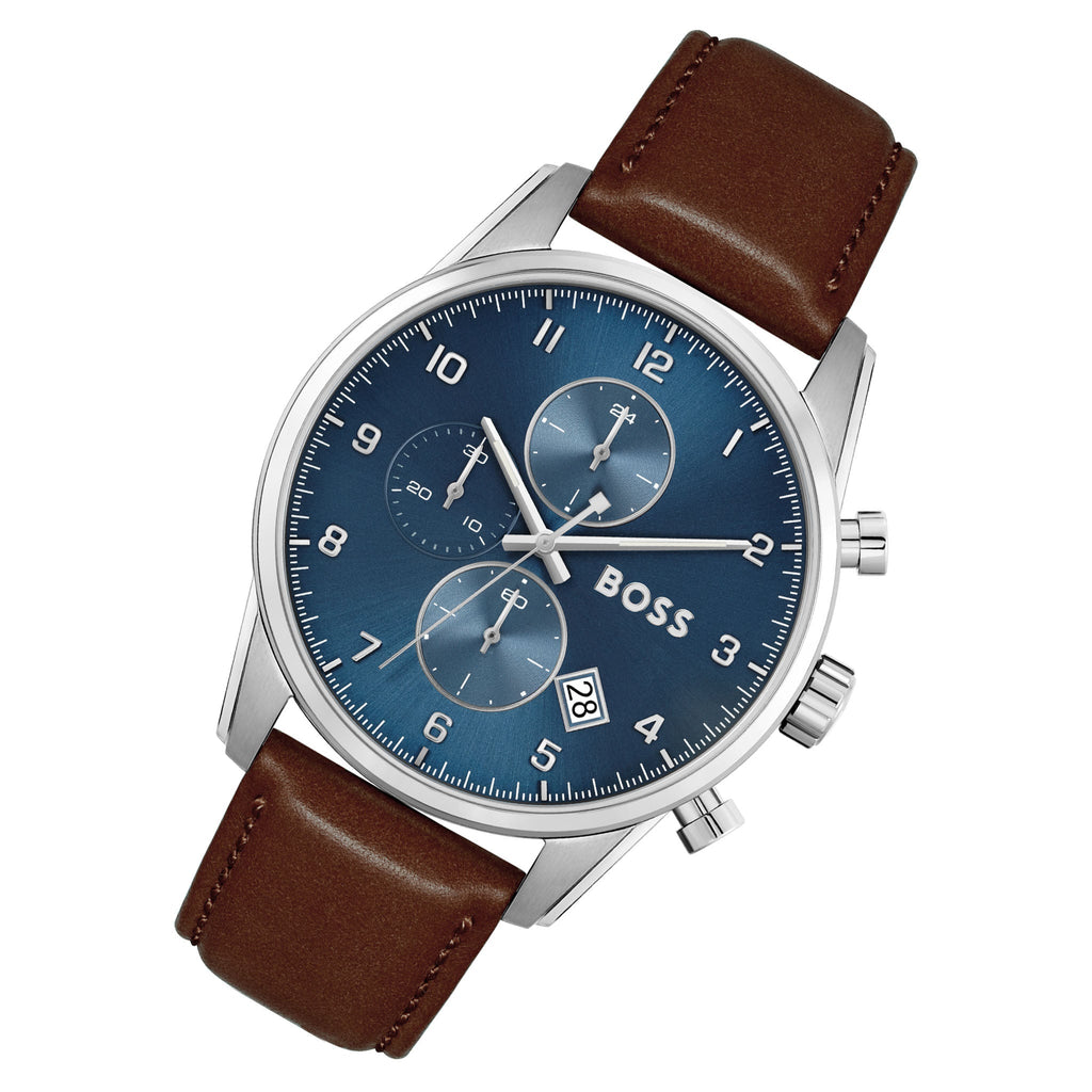 Hugo Boss Skymaster Blue Dial Brown Leather Strap Watch for Men - 1513940 Buy Now By Hugo Boss