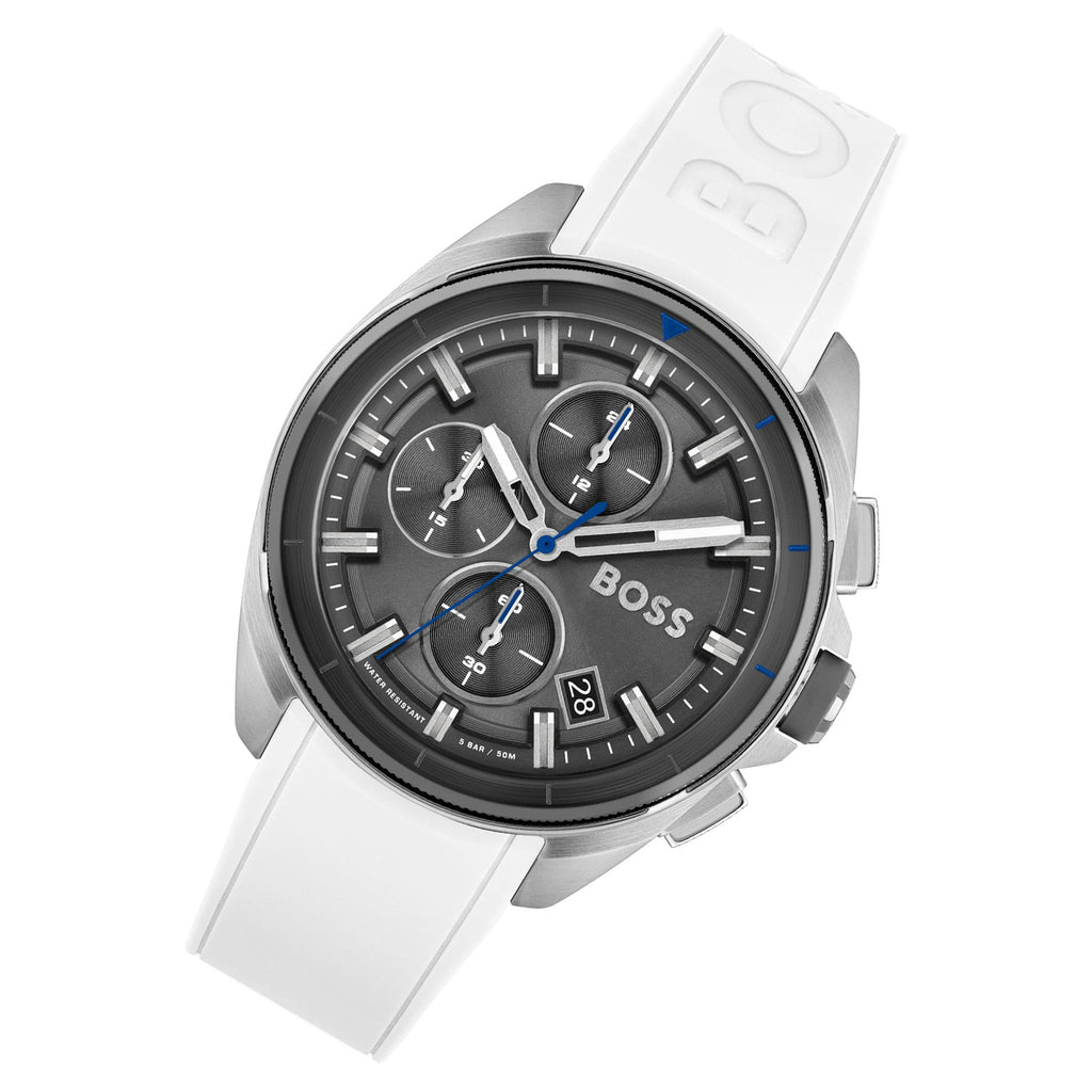 Hugo Boss Volane Grey Dial White SIlicone Strap Watch for Men - 1513948 Buy Now By Hugo Boss