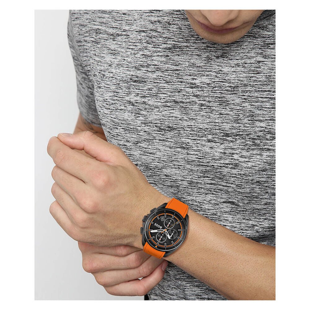 Hugo Boss Volane Black Dial Orange Silicone Strap Watch for Men - 1513957 Buy Now By Hugo Boss