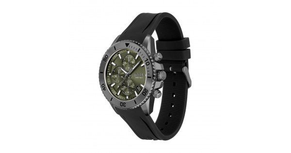 Hugo Boss Admiral Green Dial Black Silicon Rubber Strap Watch for Men - 1513967 Buy Now By Hugo Boss
