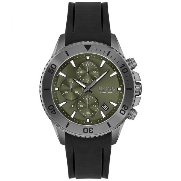 Hugo Boss Admiral Green Dial Black Silicon Rubber Strap Watch for Men - 1513967 Buy Now By Hugo Boss