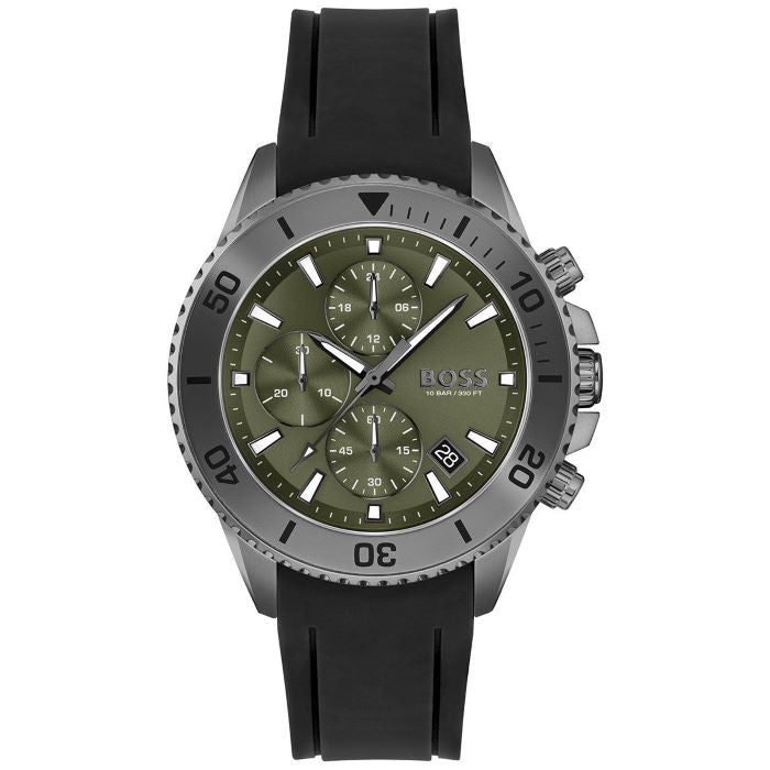 Hugo Boss Admiral Green Dial Black Silicon Rubber Strap Watch for Men - 1513967 Buy Now By Hugo Boss