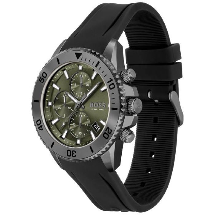 Hugo Boss Admiral Green Dial Black Silicon Rubber Strap Watch for Men - 1513967 Buy Now By Hugo Boss