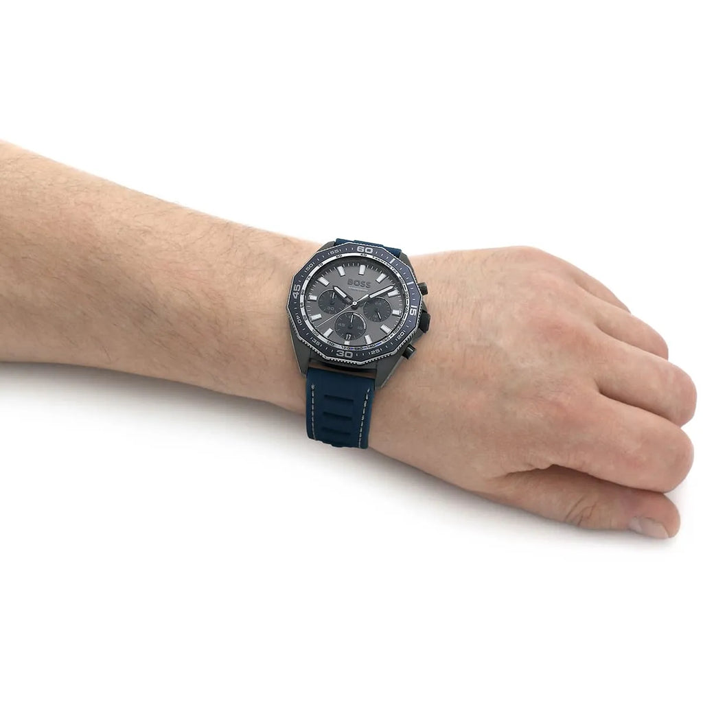 Hugo Boss Energy Chronograph Grey Dial Green Rubber Strap Watch For Men - 1513972 Buy Now By Hugo Boss