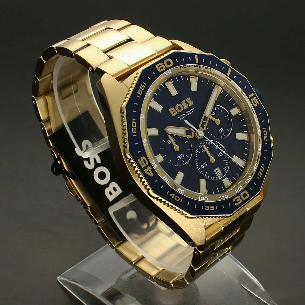 Hugo Boss Energy Chronograph Blue Dial Gold Steel Strap Watch For Men - 1513973 Buy Now By Hugo Boss