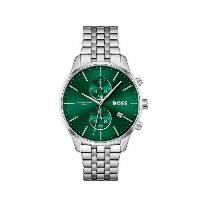 Hugo Boss Associate Green Dial Silver Steel Strap Watch for Men - 1513975 Buy Now By Hugo Boss