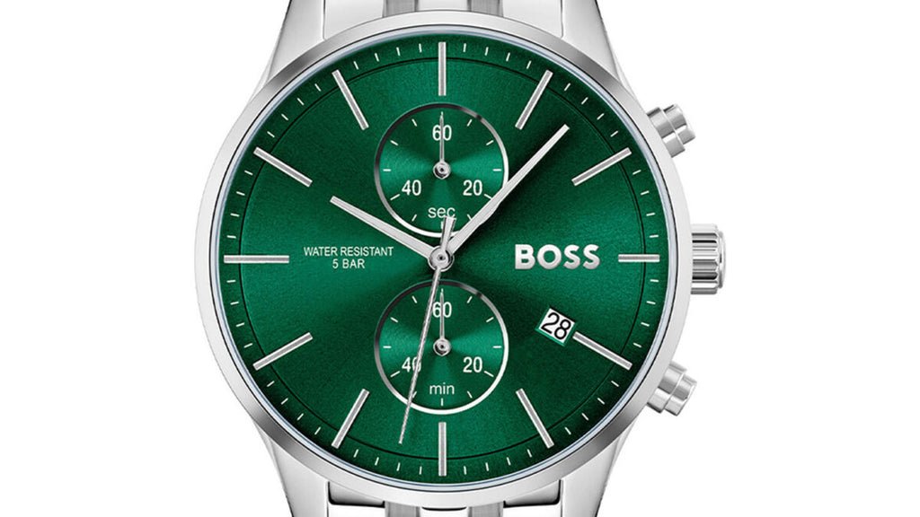 Hugo Boss Associate Green Dial Silver Steel Strap Watch for Men - 1513975 Buy Now By Hugo Boss