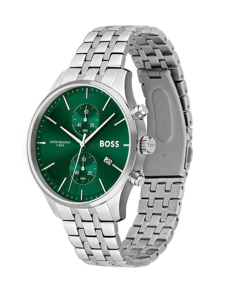 Hugo Boss Associate Green Dial Silver Steel Strap Watch for Men - 1513975 Buy Now By Hugo Boss