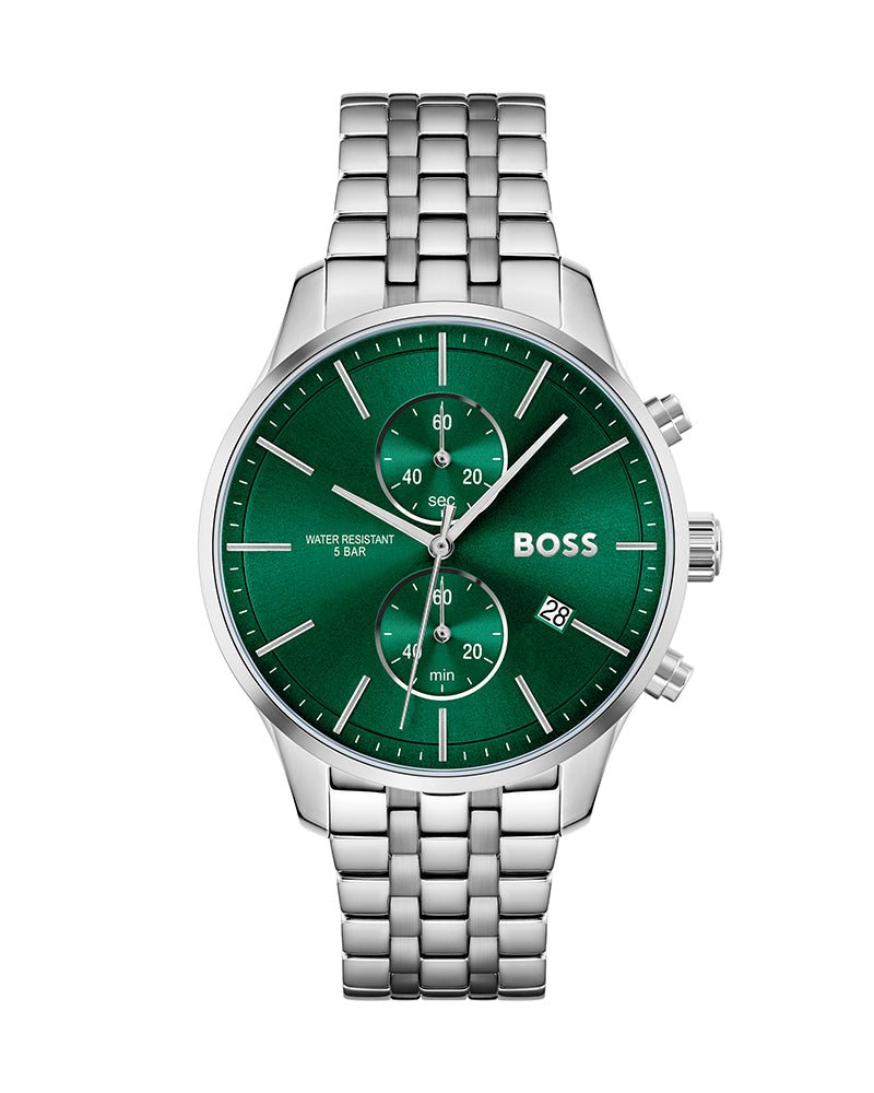 Hugo Boss Associate Green Dial Silver Steel Strap Watch for Men - 1513975 Buy Now By Hugo Boss