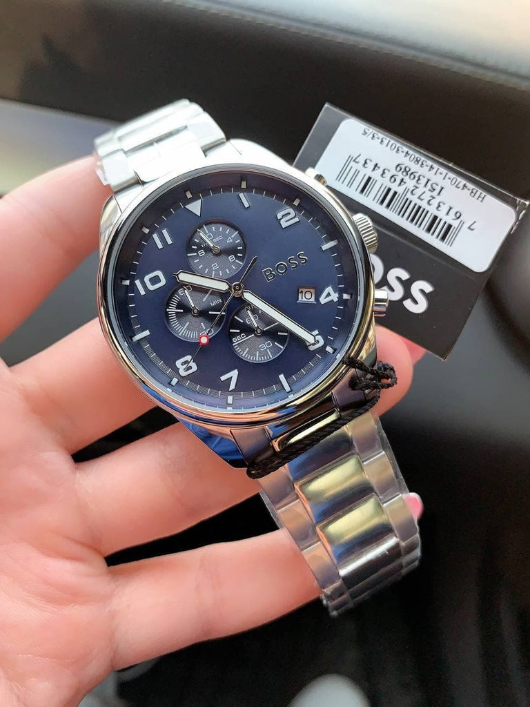 Hugo Boss View Chronograph Blue Dial Silver Steel Strap Watch For Men - 1513989 Buy Now By Hugo Boss