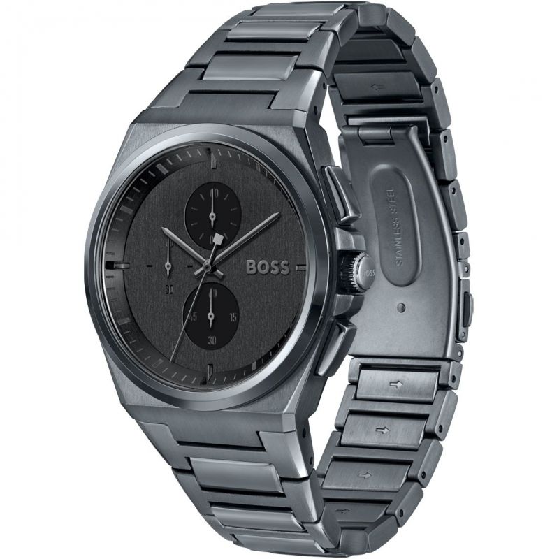 Hugo Boss Steer Chronograph Quartz Grey Dial Grey Steel Strap Watch For Men - 1513996 Buy Now By Hugo Boss