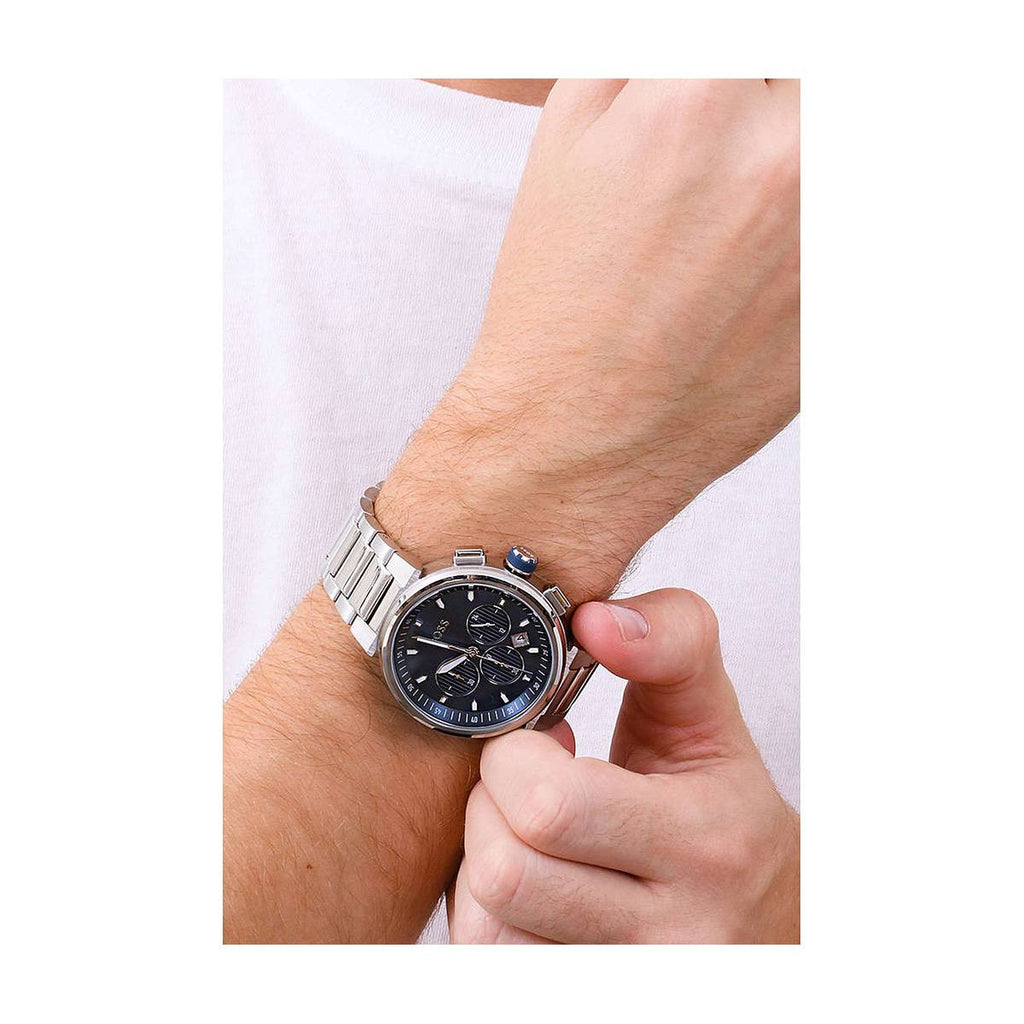 Hugo Boss One Chronograph Blue Dial Silver Steel Strap Watch For Men - 1513999 Buy Now By Hugo Boss