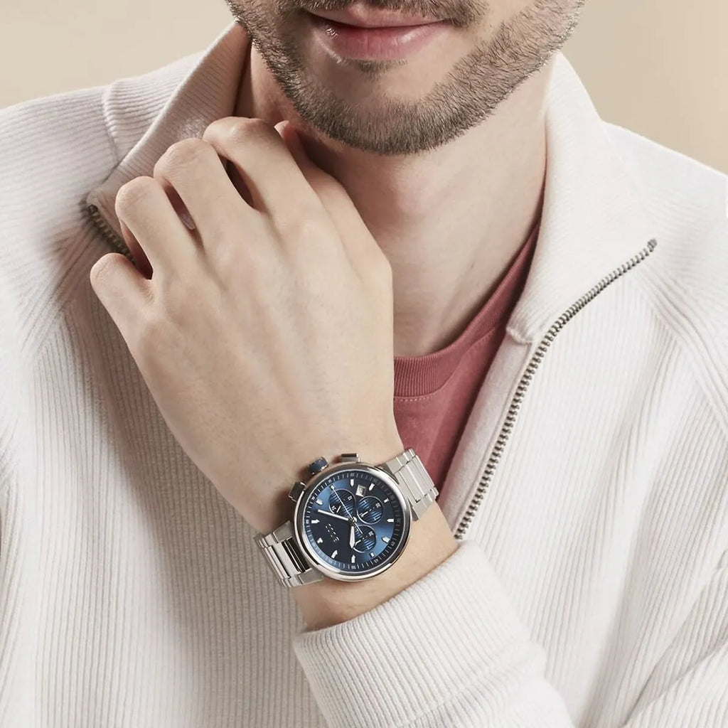 Hugo Boss One Chronograph Blue Dial Silver Steel Strap Watch For Men - 1513999 Buy Now By Hugo Boss