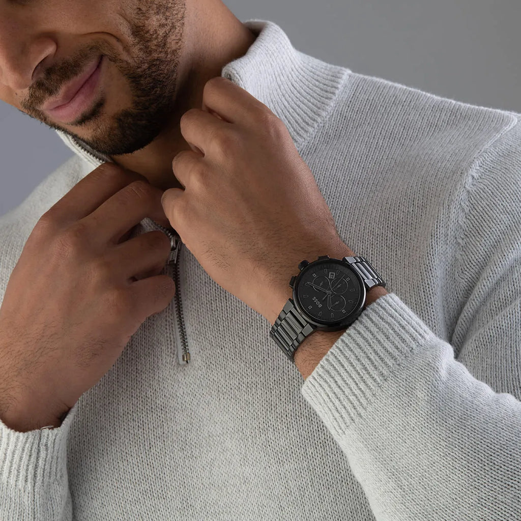 Hugo Boss One Chronograph Black Dial Black Steel Strap Watch For Men - 1514001 Buy Now By Hugo Boss