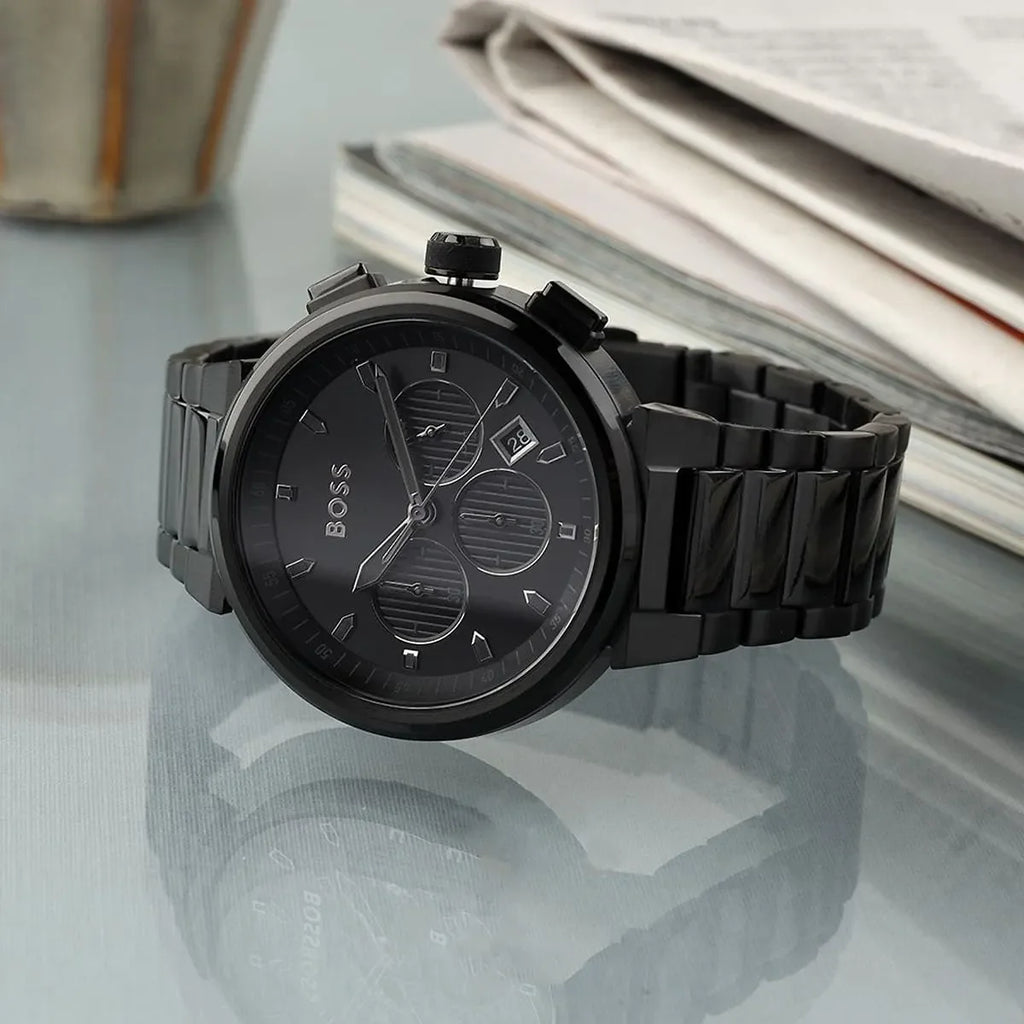 Hugo Boss One Chronograph Black Dial Black Steel Strap Watch For Men - 1514001 Buy Now By Hugo Boss
