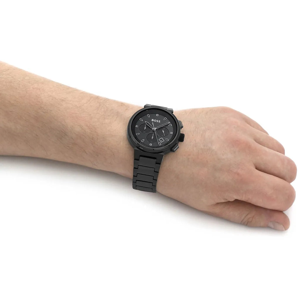 Hugo Boss One Chronograph Black Dial Black Steel Strap Watch For Men - 1514001 Buy Now By Hugo Boss
