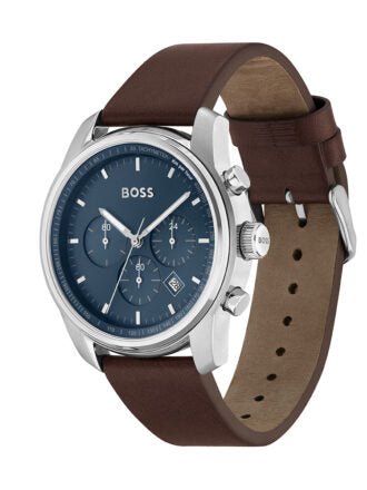 Hugo Boss Attitude Blue Dial Brown Leather Strap Watch for Men - 1513606 Buy Now By Hugo Boss